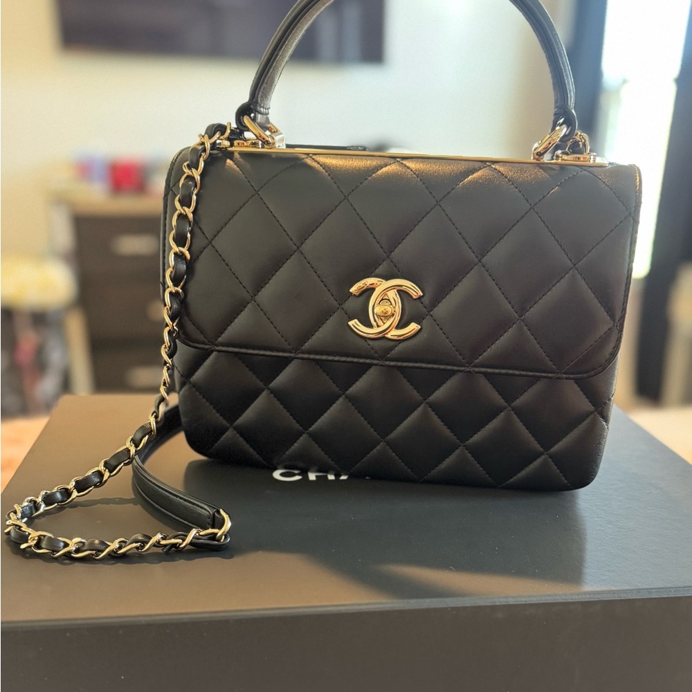 Chanel Black and Gold Quilted Shoulder Bag